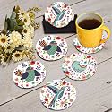 Tea Coasters Set of 6, Beautiful Design with Stand for Tea Cups, Coffee Mugs, and Glasses, Ideal for Gifting (Birds Art)