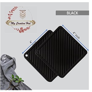 silicone drink coasters - 434 inches non-slip grooved design heat resistant coasters for all type of glasses mugs coffee square_black 2