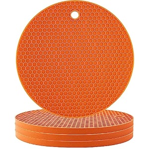 silicone drink coasters - 434 inches non-slip grooved design heat resistant coasters for all type of glasses mugs coffee round_orange 2