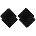 Silicone Drink Coasters - 4" INCHES, Non-Slip Grooved Design, Heat Resistant Coasters for All Type of Glasses Mugs Coffee (Square_Black, 2)