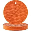 Silicone Coasters Set of 4 Pot Holder Drink Coasters Perfect Tea Coasters for Dining Table for Hot Pots All Type of Glasses Mugs hot and Cold (Orange)