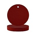 Silicone Coasters Set of 6 Pot Holder Drink Coasters Perfect Tea Coasters for Dining Table for Hot Pots All Type of Glasses Mugs hot and Cold (RED)