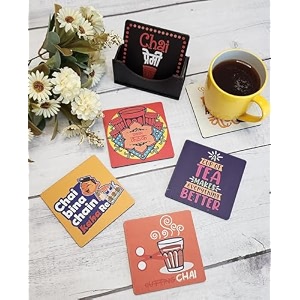 my creative hut tea coasters set of 6 beautiful design with stand for tea cups coffee mugs and glasses ideal for diwali gifting chai nukkad