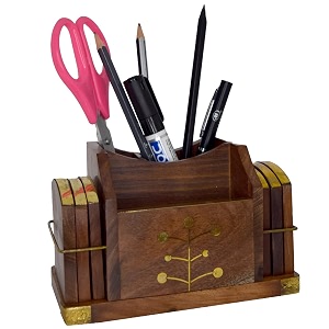 wooden coasters traditional style handmade decorative tabletop coasters for tea coffee cups mugs beer cans bar glass indian handicrafts gifting pen stand