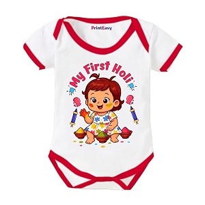 my first holi with family  1st holi with family printed romper for baby boys amp girls  d-07