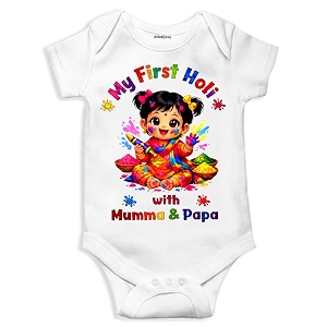my first holi with family  1st holi with family printed romper for baby boys amp girls  d-07