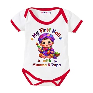my first holi with family  1st holi with family printed romper for baby boys amp girls  d-07