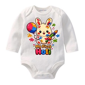 my first holi with family  1st holi with family printed romper for baby boys amp girls  d-07