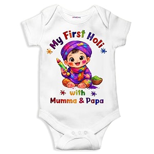 my first holi with family  1st holi with family printed romper for baby boys amp girls  d-07