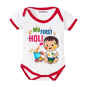 my first holi with family  1st holi with family printed romper for baby boys amp girls  d-07