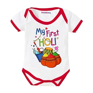 my first holi with family  1st holi with family printed romper for baby boys amp girls  d-07