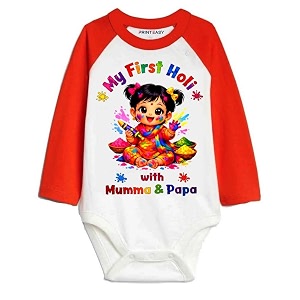 my first holi with family  1st holi with family printed romper for baby boys amp girls  d-07