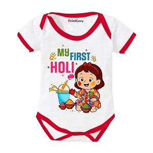 my first holi with family  1st holi with family printed romper for baby boys amp girls  d-07