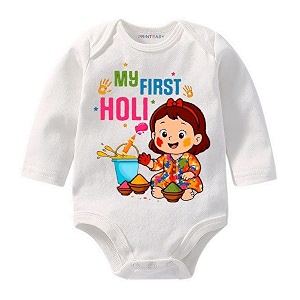 my first holi with family  1st holi with family printed romper for baby boys amp girls  d-07