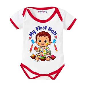 my first holi with family  1st holi with family printed romper for baby boys amp girls  d-07