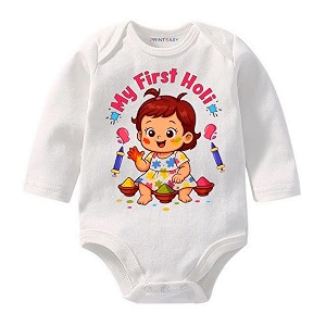 my first holi with family  1st holi with family printed romper for baby boys amp girls  d-07