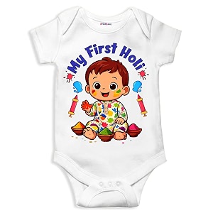 my first holi with family  1st holi with family printed romper for baby boys amp girls  d-07