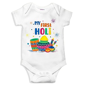 my first holi with family  1st holi with family printed romper for baby boys amp girls  d-07