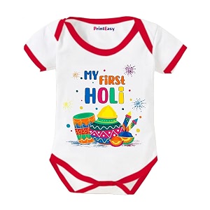 my first holi with family  1st holi with family printed romper for baby boys amp girls  d-07