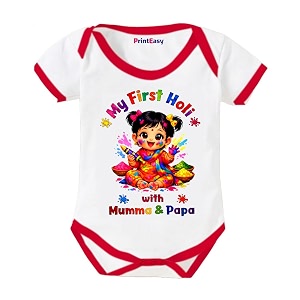 my first holi with family  1st holi with family printed romper for baby boys amp girls  d-07
