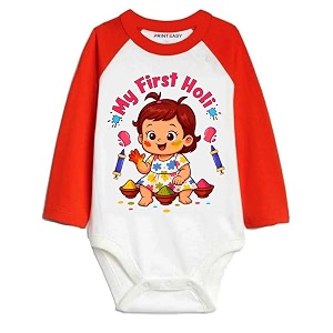 my first holi with family  1st holi with family printed romper for baby boys amp girls  d-07