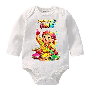 my first holi with family  1st holi with family printed romper for baby boys amp girls  d-07