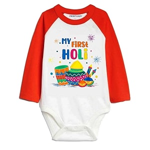 my first holi with family  1st holi with family printed romper for baby boys amp girls  d-07