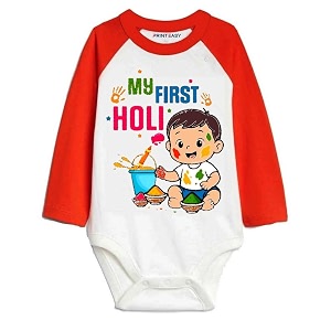 my first holi with family  1st holi with family printed romper for baby boys amp girls  d-07