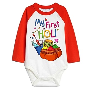 my first holi with family  1st holi with family printed romper for baby boys amp girls  d-07