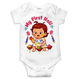 my first holi with family  1st holi with family printed romper for baby boys amp girls  d-07