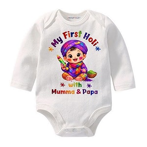 my first holi with family  1st holi with family printed romper for baby boys amp girls  d-07