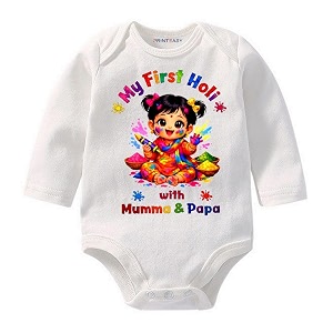my first holi with family  1st holi with family printed romper for baby boys amp girls  d-07