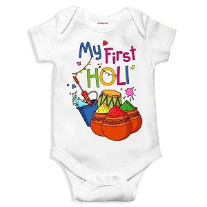 my first holi with family  1st holi with family printed romper for baby boys amp girls  d-07
