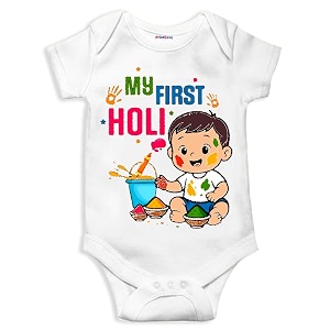 my first holi with family  1st holi with family printed romper for baby boys amp girls  d-07