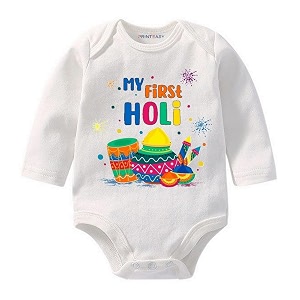 my first holi with family  1st holi with family printed romper for baby boys amp girls  d-07