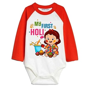my first holi with family  1st holi with family printed romper for baby boys amp girls  d-07