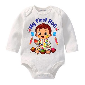 my first holi with family  1st holi with family printed romper for baby boys amp girls  d-07