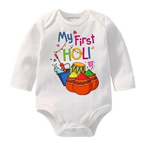 my first holi with family  1st holi with family printed romper for baby boys amp girls  d-07