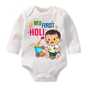 my first holi with family  1st holi with family printed romper for baby boys amp girls  d-07
