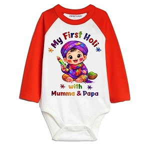 my first holi with family  1st holi with family printed romper for baby boys amp girls  d-07