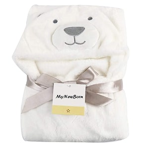 my newborn baby blanket hooded wrapper soft towel with fancy cartoon cap bear-owhite