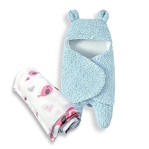 my newborn hooded blanket - set of 2  skin-friendly sleeping bag  wrapper  0-12 months  ideal for gifting  soft cotton hooded wrap  multipurpose blanket for baby boy and girl  muslin swaddle