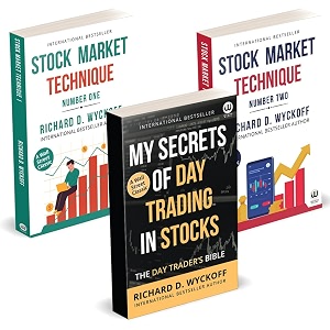 my secrets of day trading in stocks  stock market technique book one  stock market technique book two  richard d wyckoff  english money books  from darwin mastermind 10 on poster hindi