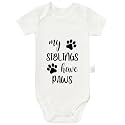 My Siblings Have Paws Bodysuits, Infant Boy Girl Newborn Cotton Romper Short Sleeve Jumpsuit Outfits 0-24 Months