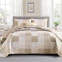 Mybedsoul Beige Boho Quilt King Size, Patchwork Floral Bedding Set