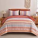 Mybedsoul Burnt Orange Boho Style Comforter Set 7 Pieces, King Size Aztec Bed in a Bag, All-Season Bedding Set with Sheets &amp; Pillow Shams, Bohemian Geometric Striped Pattern