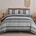 Mybedsoul Black Grey Boho Style Striped Comforter Set 7 Pieces, Queen Size Aztec Bed in a Bag, All-Season Bedding Set with Sheets &amp; Pillow Shams, Bohemian Geometric Pattern