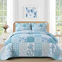 Mybedsoul Blue Patchwork Queen Size Quilt, Reversible Bedding Set
