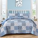 Mybedsoul Blue Quilt Set Twin Size Dorm Bedding, Patchwork Bedding Set