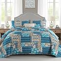 Mybedsoul Boho King Quilts, Patchwork Bedding Set, Dusty Blue